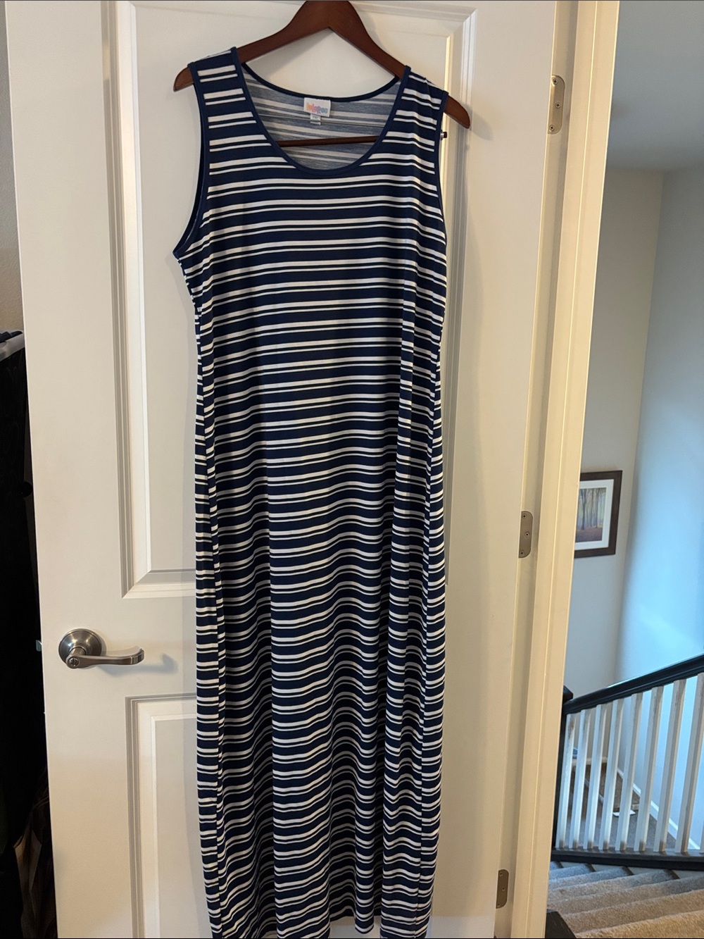 LuLaRoe Navy and White Striped Sleeveless Dani Dress